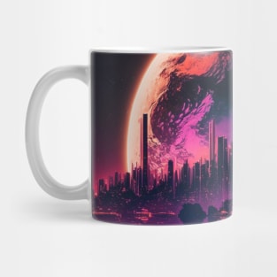 Full Moon Over Synthwave City Mug